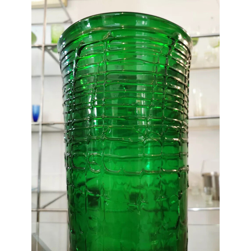 Croco" vintage vaas van groen glas met krokodillenhuidmotief