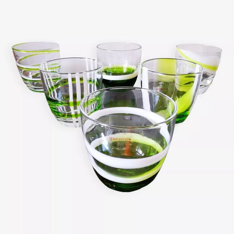 Set of 6 vintage blown glass glasses by Guzzini, Italy