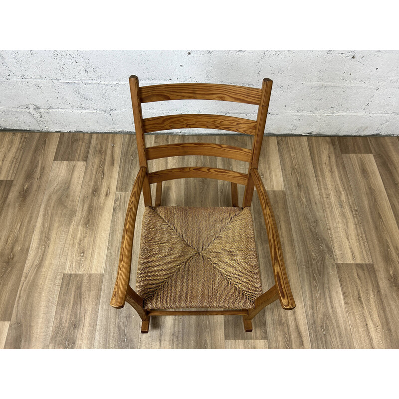 Vintage rocking chair in pine and woven seat, Denmark 1960