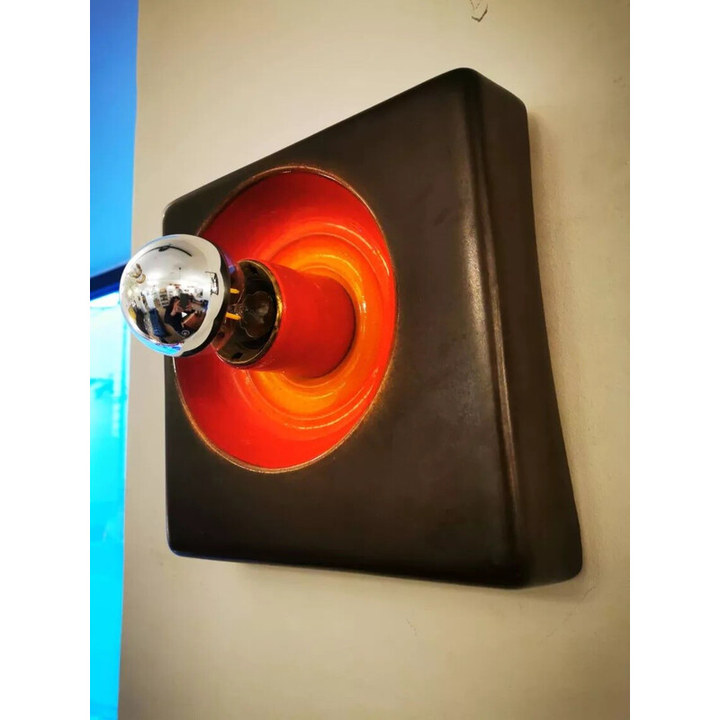 Pair of vintage Space Age wall lights in brown and orange ceramic, 1970