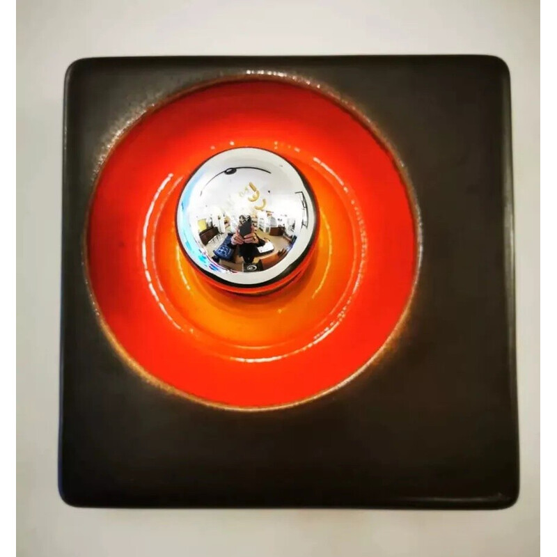 Pair of vintage Space Age wall lights in brown and orange ceramic, 1970