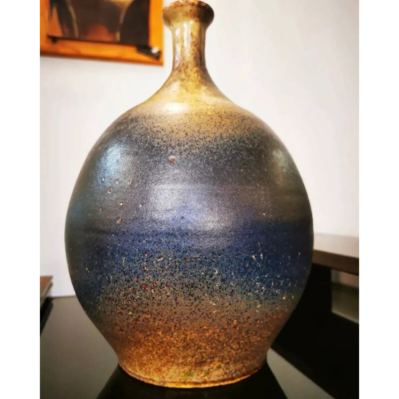 Vintage stoneware ball vase by Daniel Cassiet, 1972