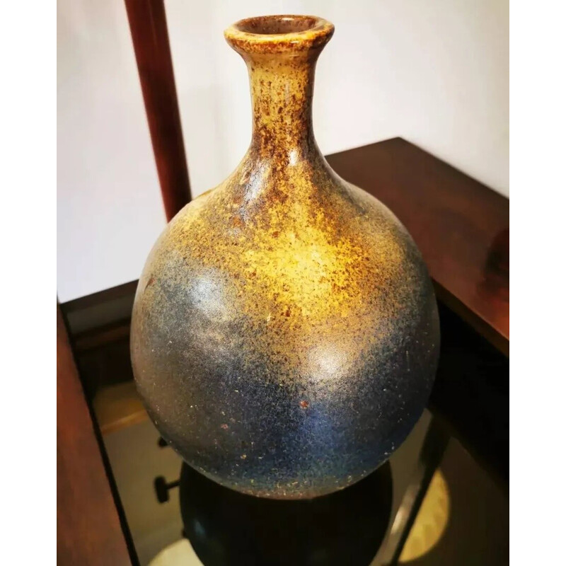 Vintage stoneware ball vase by Daniel Cassiet, 1972