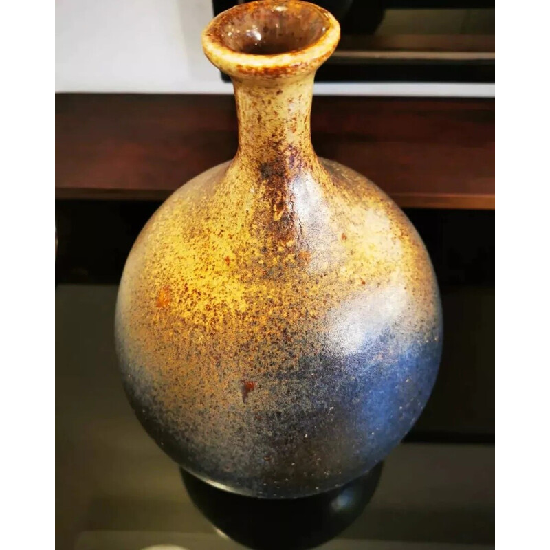 Vintage stoneware ball vase by Daniel Cassiet, 1972