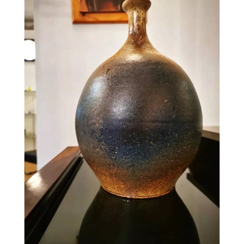 Vase boule vintage en grès de Daniel Cassiet, 1972