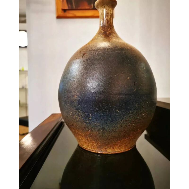 Vintage stoneware ball vase by Daniel Cassiet, 1972