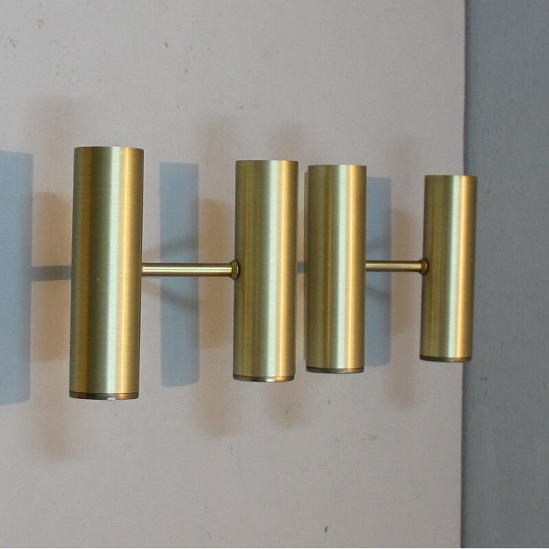 Set of 3 Italian wall lamps in golden metal - 1970s