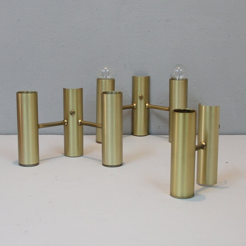 Set of 3 Italian wall lamps in golden metal - 1970s