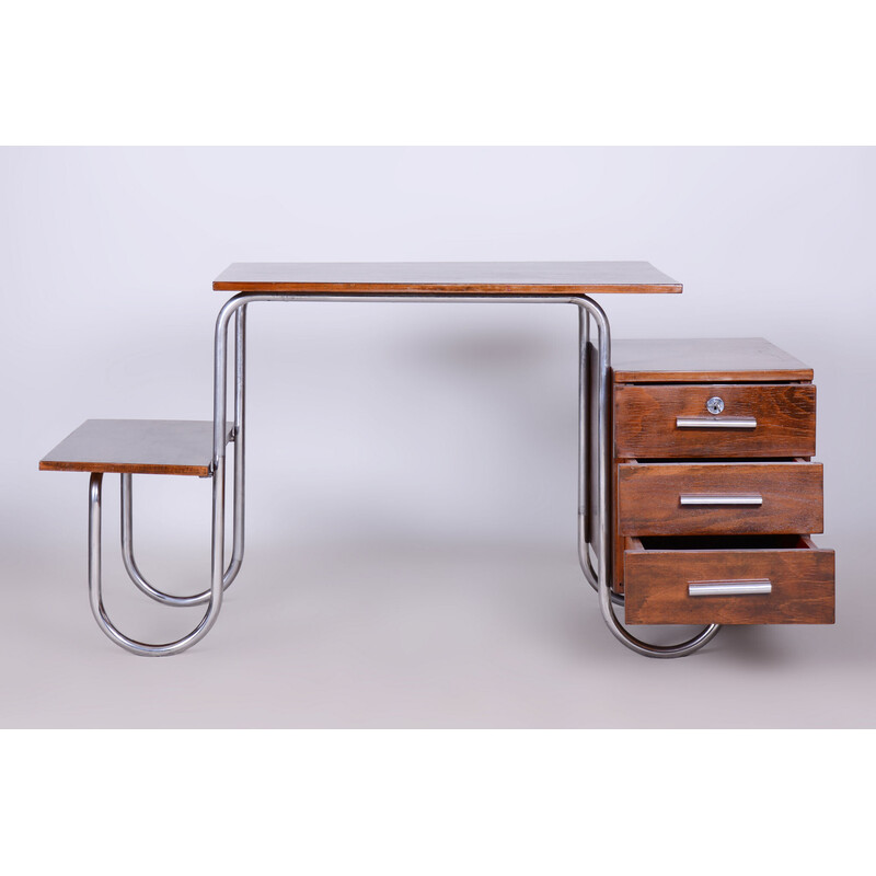 Vintage Bauhaus desk in beech and chrome steel by Robert Slezak for Slezak Factories, Czechoslovakia 1930