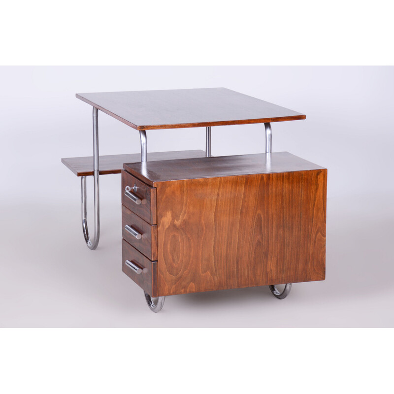 Vintage Bauhaus desk in beech and chrome steel by Robert Slezak for Slezak Factories, Czechoslovakia 1930