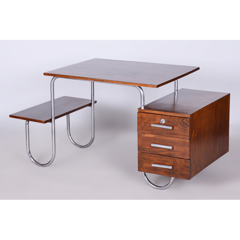 Vintage Bauhaus desk in beech and chrome steel by Robert Slezak for Slezak Factories, Czechoslovakia 1930