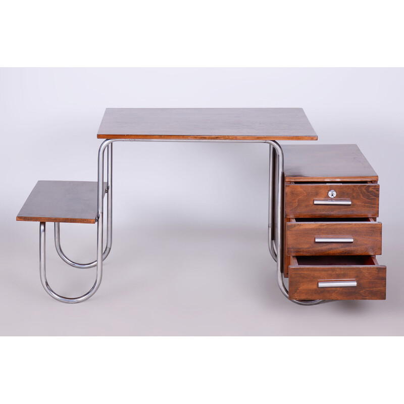 Vintage Bauhaus desk in beech and chrome steel by Robert Slezak for Slezak Factories, Czechoslovakia 1930