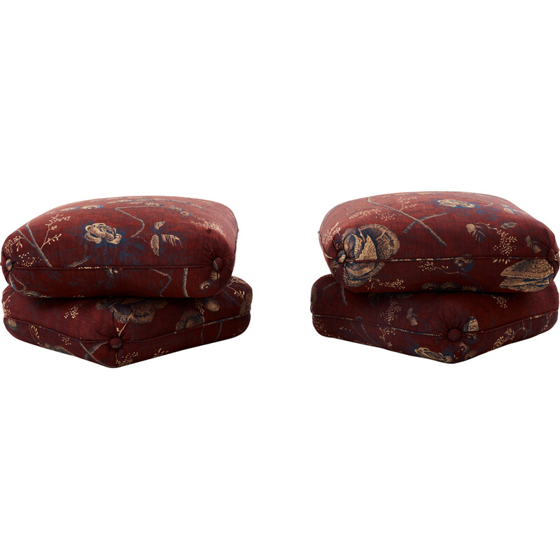 Pair of vintage jacquard fabric poufs from Métaphores by Jacques Charpentier for Jansen, 1970