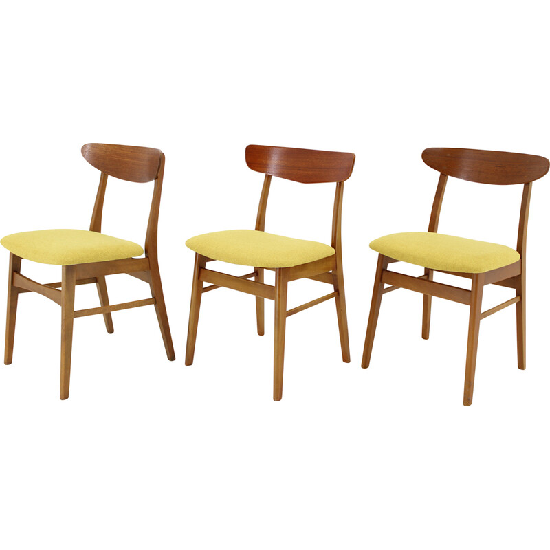 Ensemble de 3 chaises vintage en teck, Danemark 1960