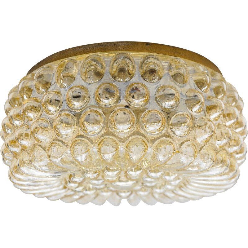 Vintage amber bubbled glass ceiling lamp, 1960