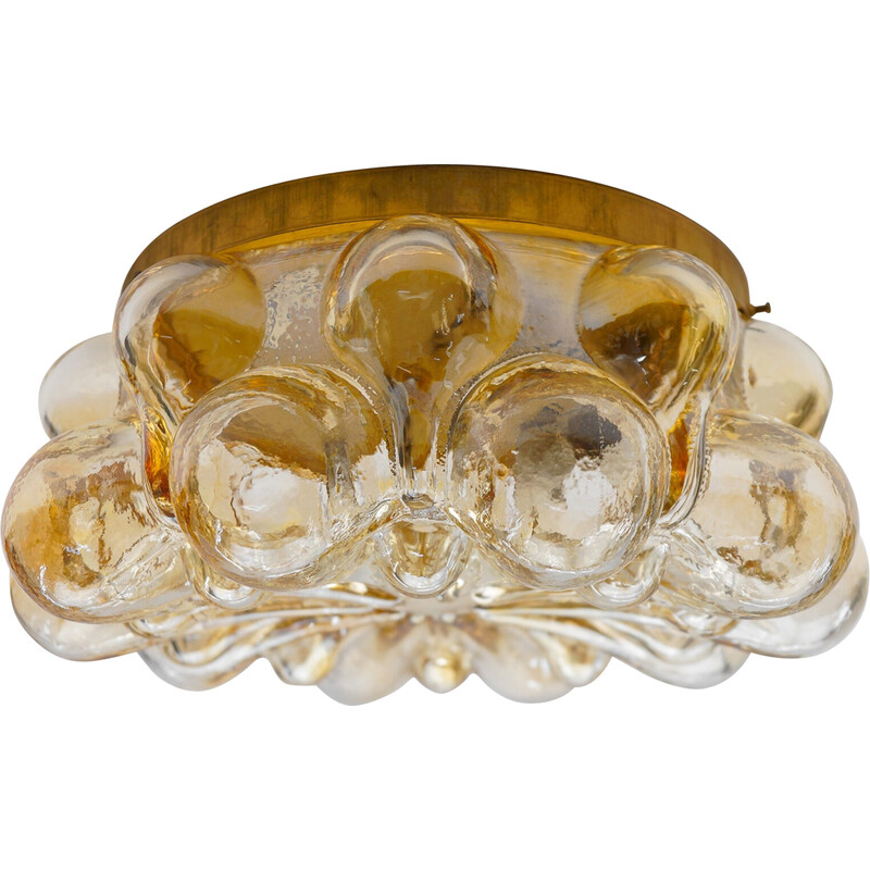 Vintage round ceiling lamp in amber bubbled glass, 1960