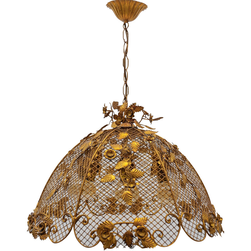 Vintage golden flower pendant lamp by Hans Kögl, Germany 1970