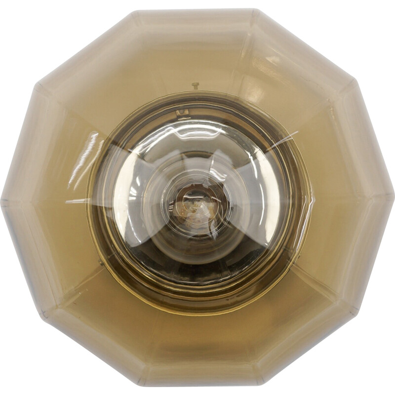 Vintage octagonal smoked glass ceiling lamp, Germany 1960