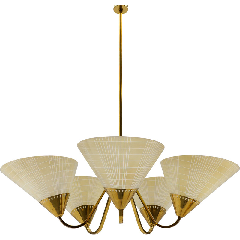 Vintage 5-light glass and brass Sputnik ceiling lamp, 1950