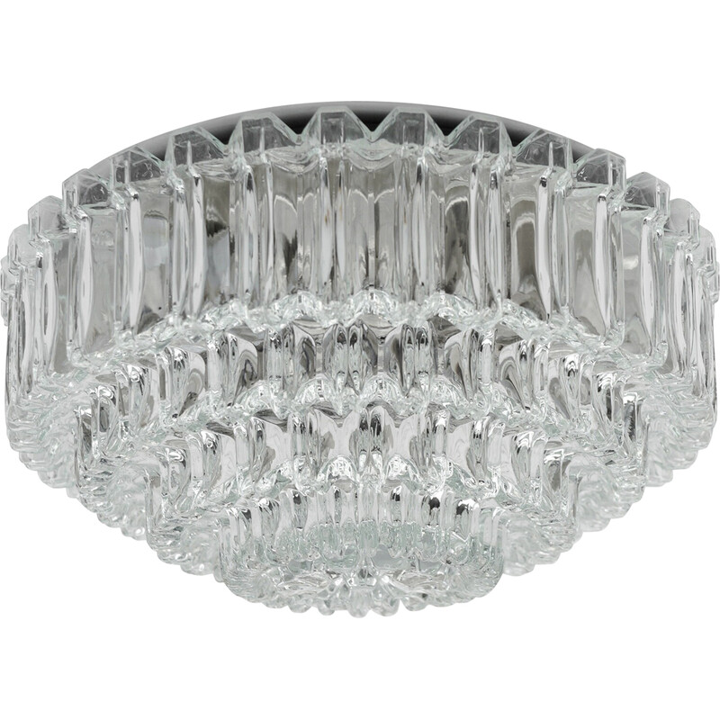 Vintage 4-tier crystal glass ceiling lamp for Limburg, Germany 1960