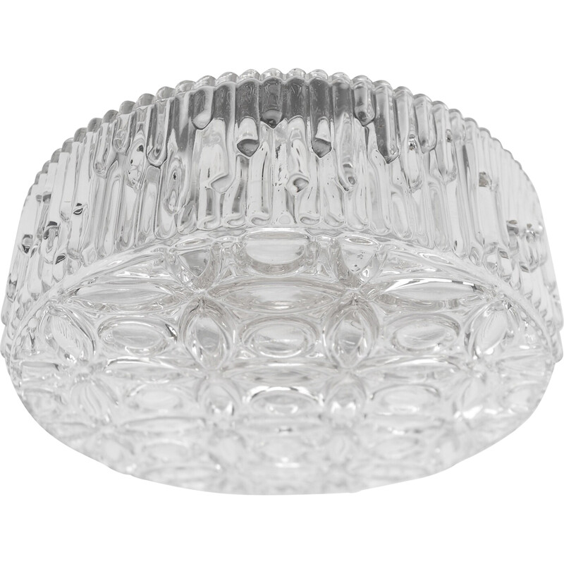 Vintage round transparent glass ceiling lamp, Germany 1960