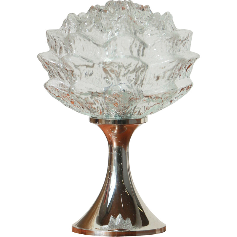 Vintage Tischlampe in Form einer Blume aus transparentem Glas