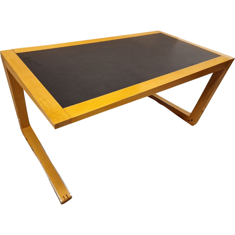 Vintage polished solid beech wood desk table by Massimo Scolari for Giorgetti, Italy 1994