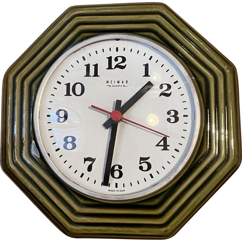 Vintage Weimar green ceramic wall clock, Germany 1970