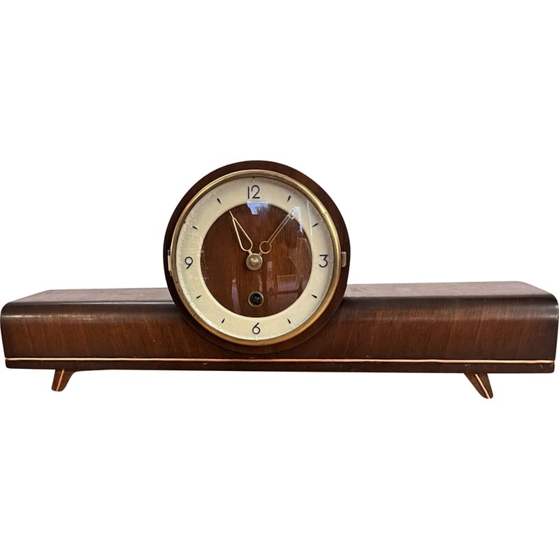 Vintage mantel clock in solid oak veneer and metal from Zella-Mehis, Germany 1960