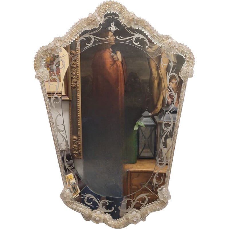 Espelho veneziano vintage em vidro de Murano, Itália