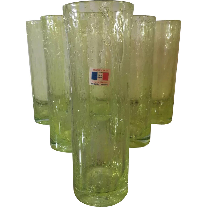 Conjunto de 6 copos "long drink" em vidro soprado vintage, França
