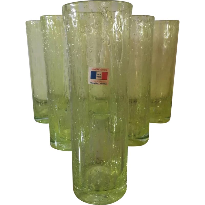 Lote de 6 vasos largos de vidrio soplado vintage, Francia