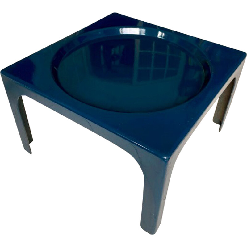 Vintage Ozoo coffee table in blue fiberglass by Marc Berthier for Roche Bobois, France 1969