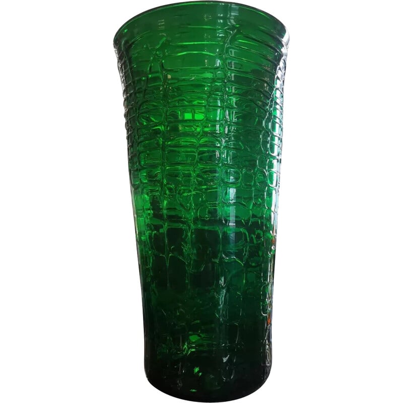 Jarrón vintage "Croco" de cristal verde con motivos de piel de cocodrilo