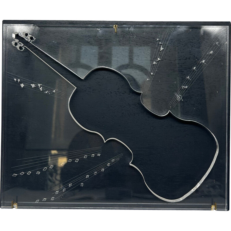 Vintage plexiglass painting with a carved violin