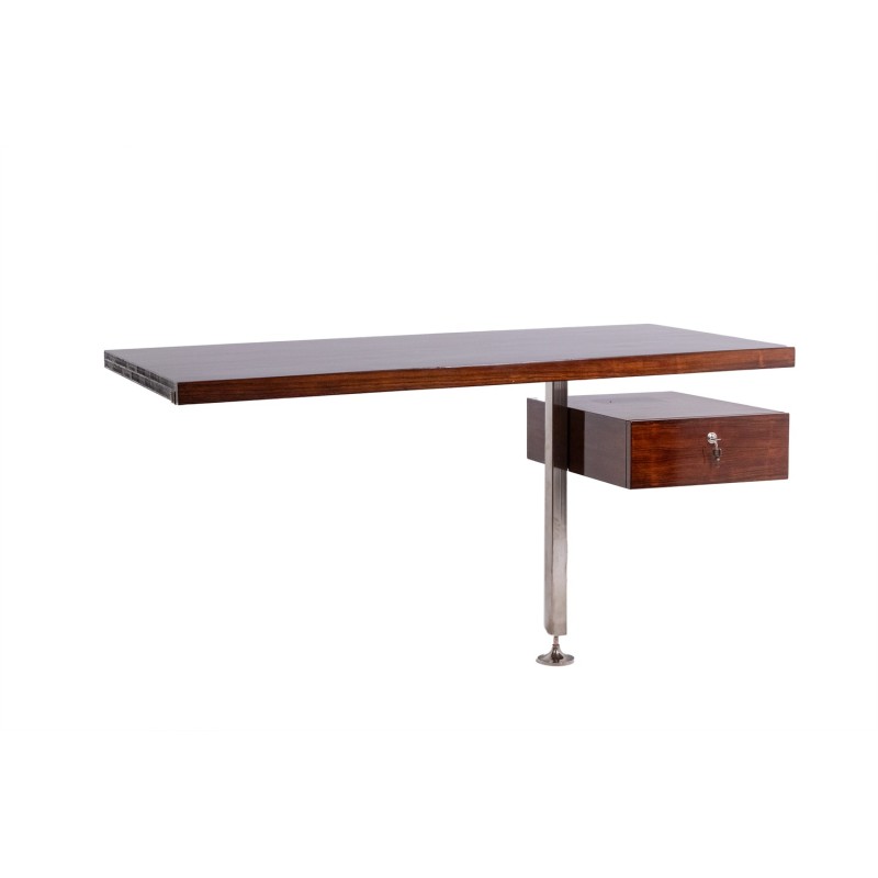 Vintage wall desk in rosewood and chrome metal, 1970