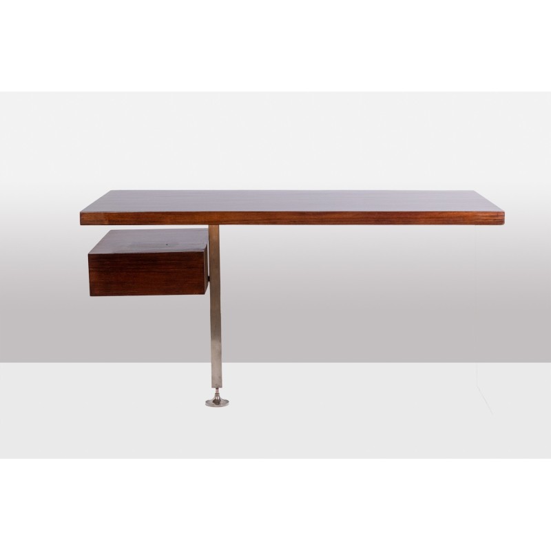 Vintage wall desk in rosewood and chrome metal, 1970