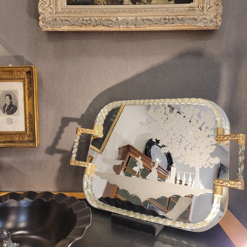 Exquisita mesa vintage de cristal de Murano y polvo de oro, Italia 1950
