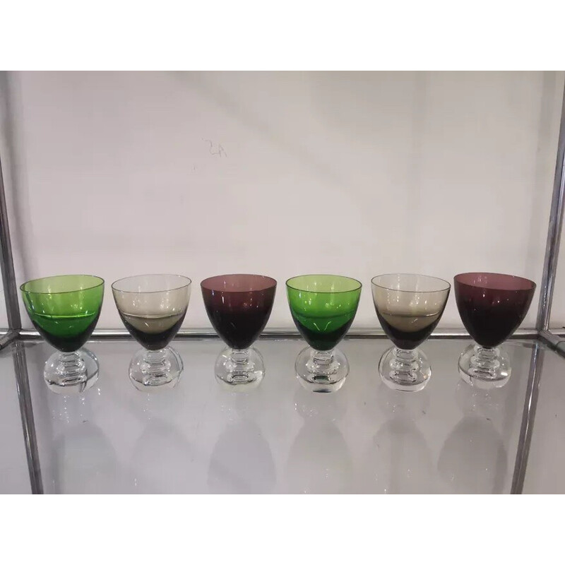 Conjunto de 6 copos de licor em vidro soprado "Chupito" vintage