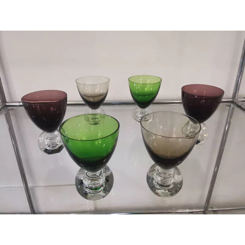 Set of 6 vintage "Chupito" liqueur glasses in blown glass