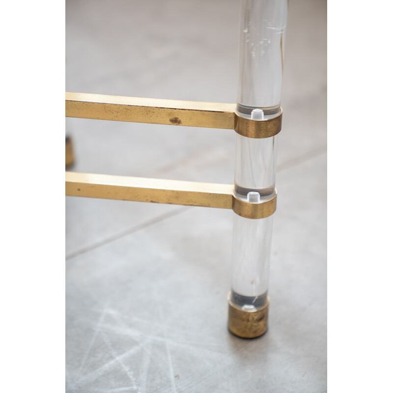 Vintage hexagonal glass and brass table by Sandro Petti for Angolometallarte, Italy 1970