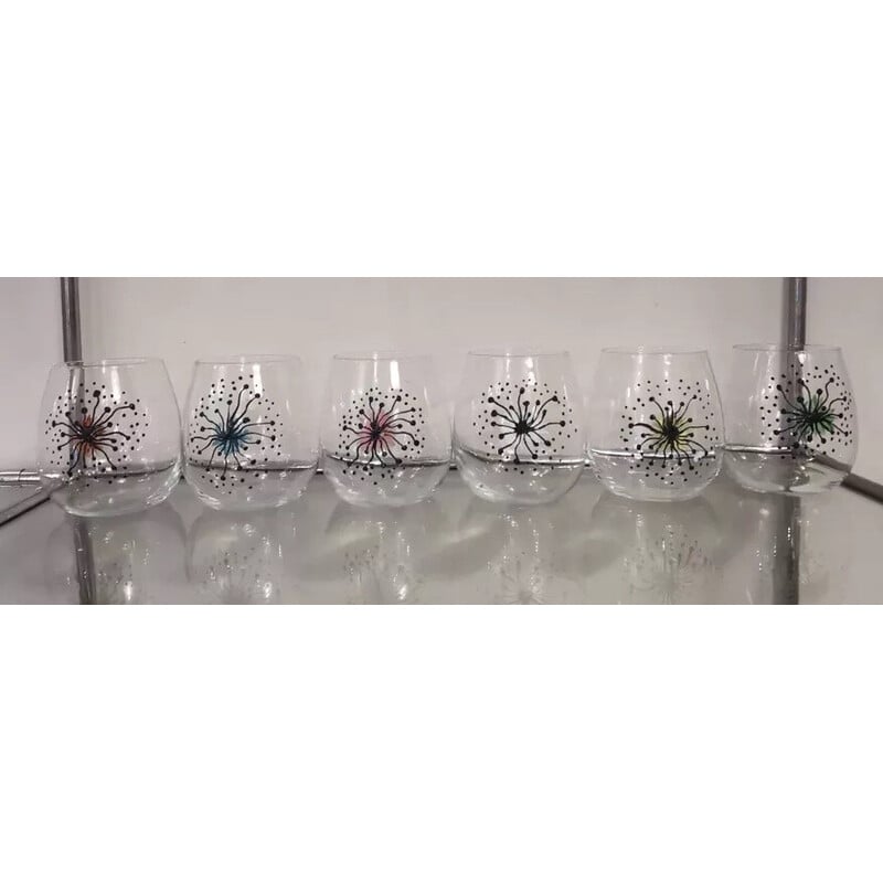 Lot de 6 verres à eau vintage en verre transparent