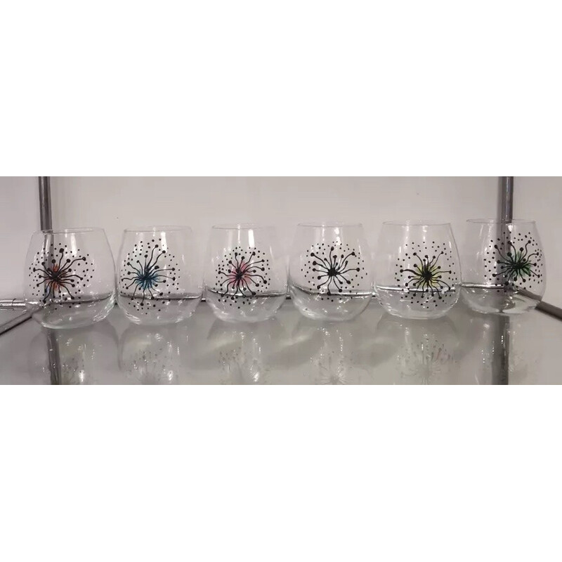 Set of 6 vintage clear glass water glasses