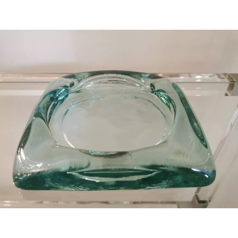 Vintage turquoise green paved glass ashtray