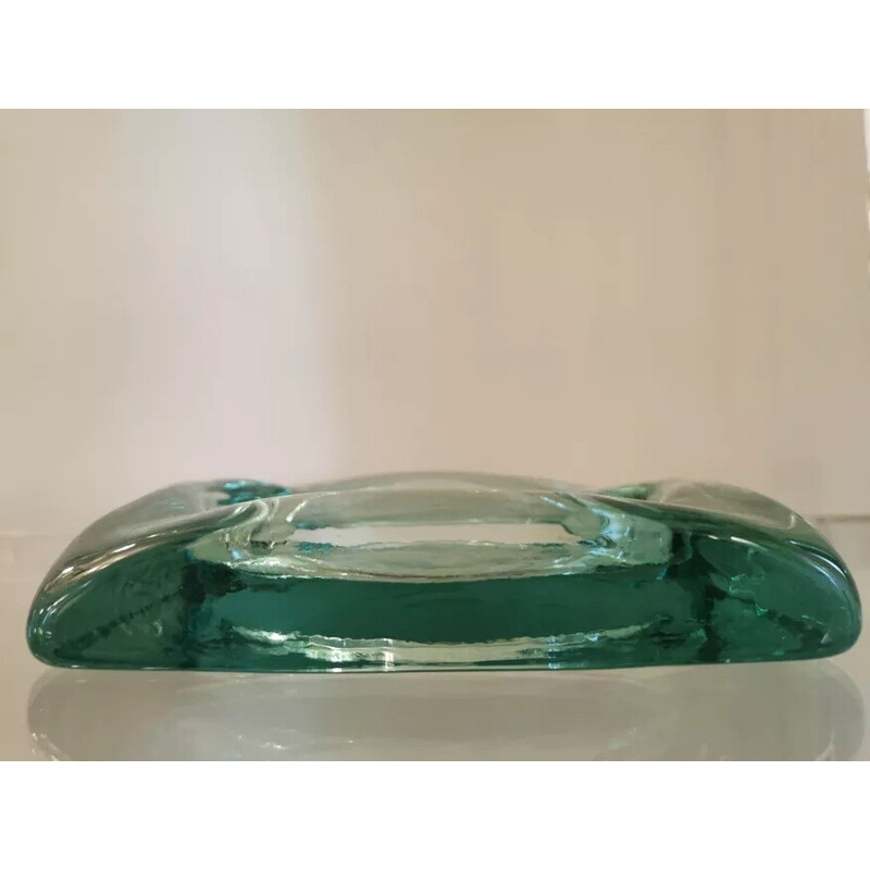 Vintage turquoise green paved glass ashtray