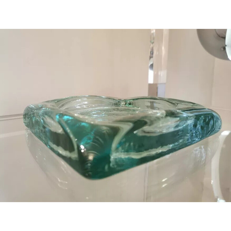 Posacenere vintage in pavé di vetro verde turchese