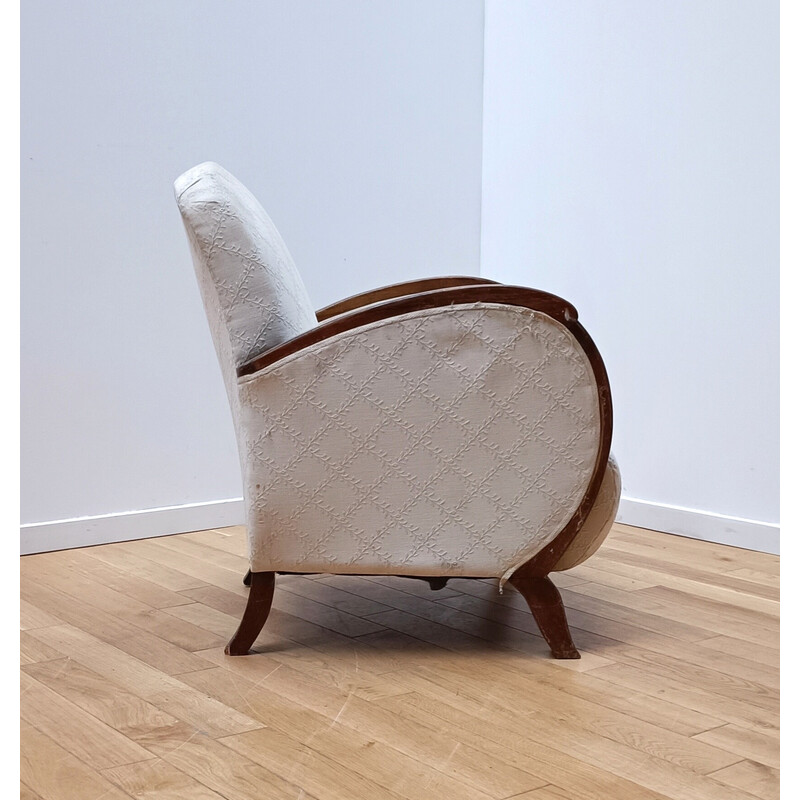Vintage-Sessel aus dunklem Holz und off-white Baumwolle, 1930