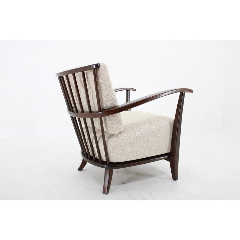 Vintage armchair in beech wood and Boucle fabric, Czechoslovakia 1950