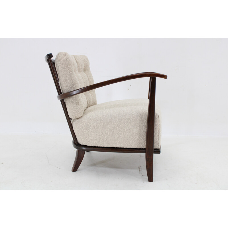 Vintage armchair in beech wood and Boucle fabric, Czechoslovakia 1950