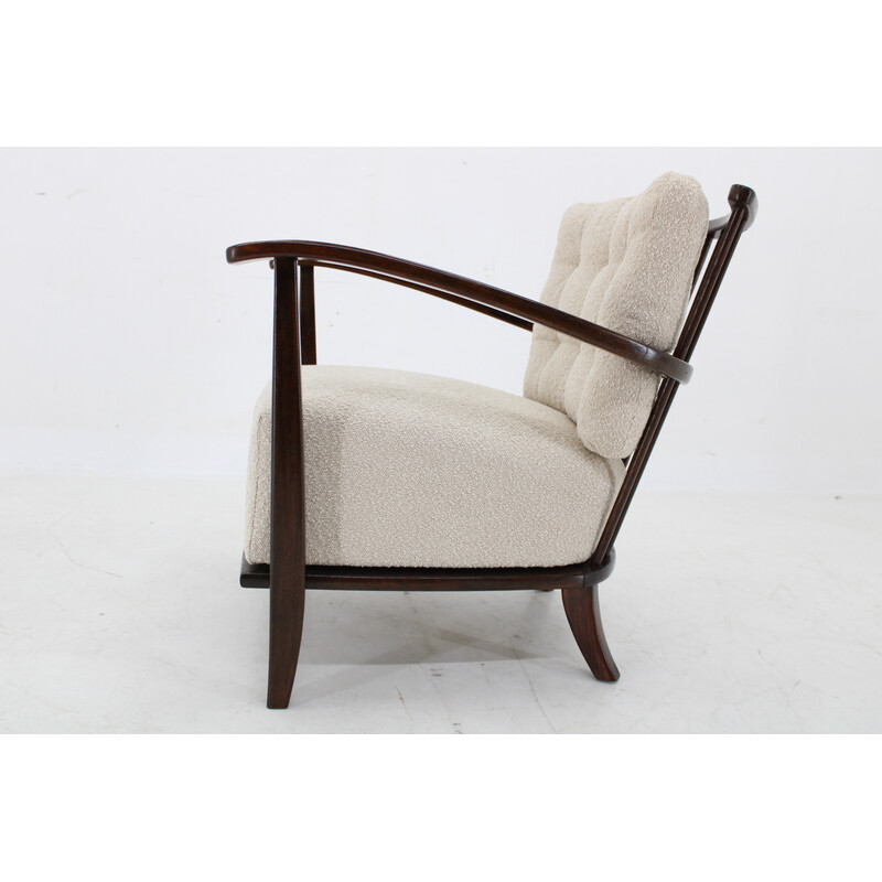 Vintage armchair in beech wood and Boucle fabric, Czechoslovakia 1950